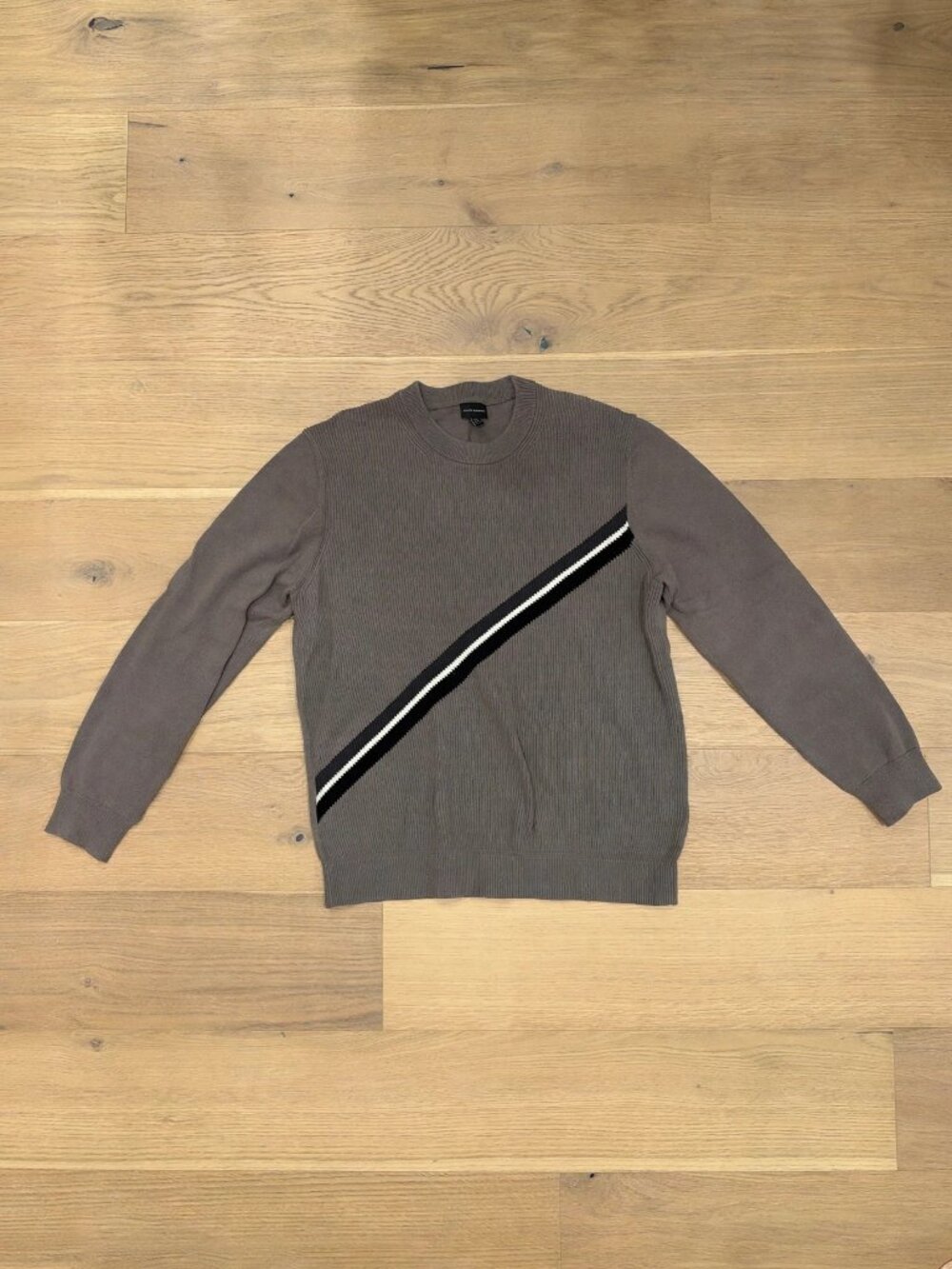 Club Monaco Diagonal Stripe Crewneck Sweater, Men's XL, Taupe